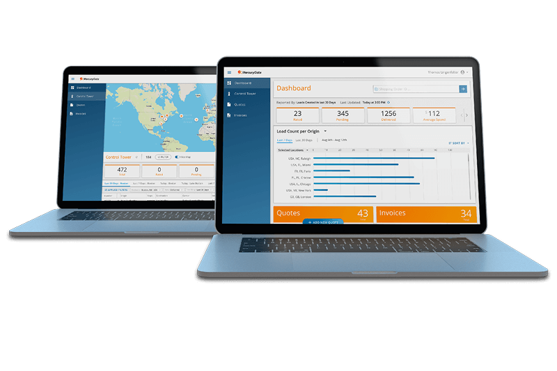 MercuryGate Customer Portal - Two Computer Laptop Screen Shares